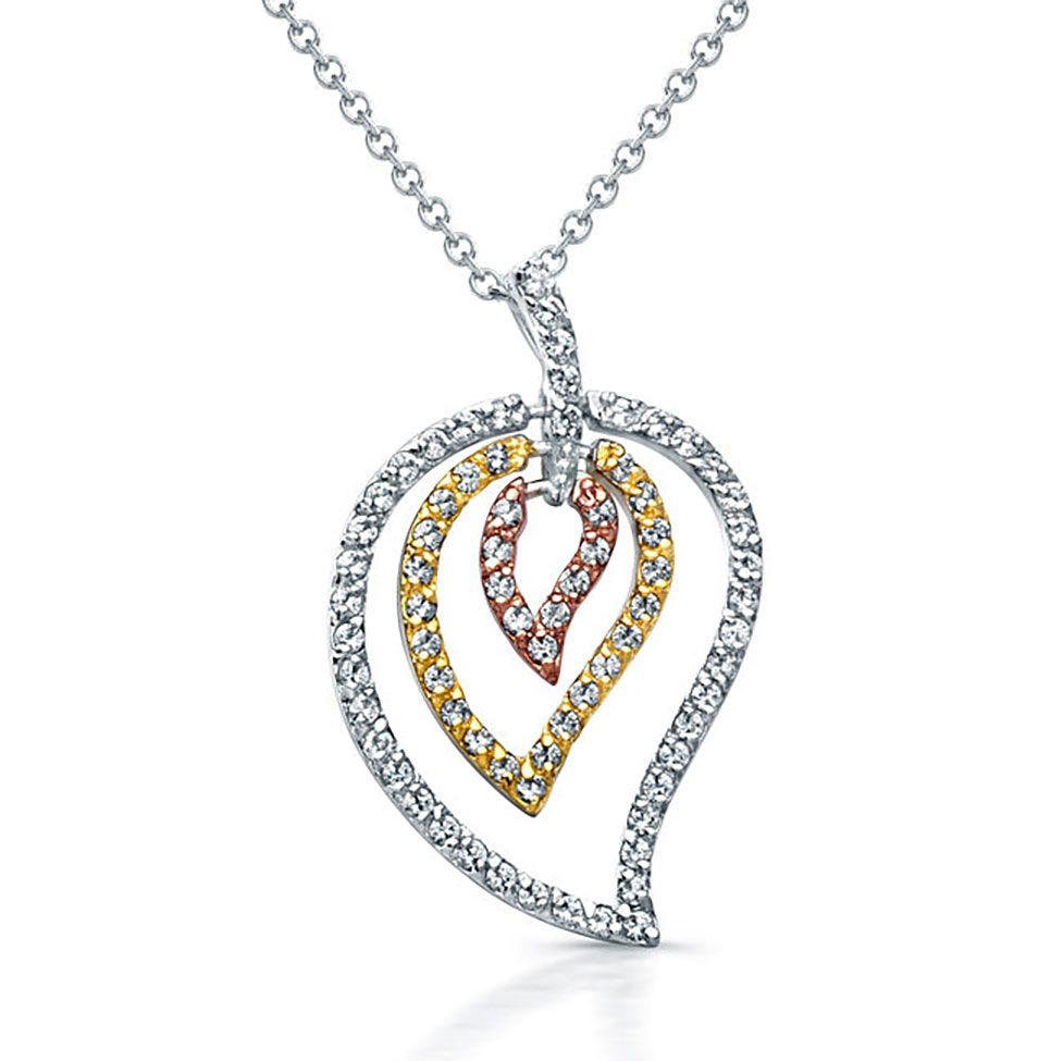 Dazzlers Sterling Silver Rhodium, Rose Gold, and Gold Plated with CZ Leaf Necklace, MPN: DBN5702