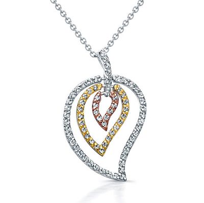 Dazzlers Sterling Silver Rhodium, Rose Gold, and Gold Plated with CZ Leaf Necklace, MPN: DBN5702