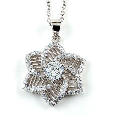 Dazzlers Sterling Silver Rhodium Plated and CZ Flower Necklace, MPN: DBN4657