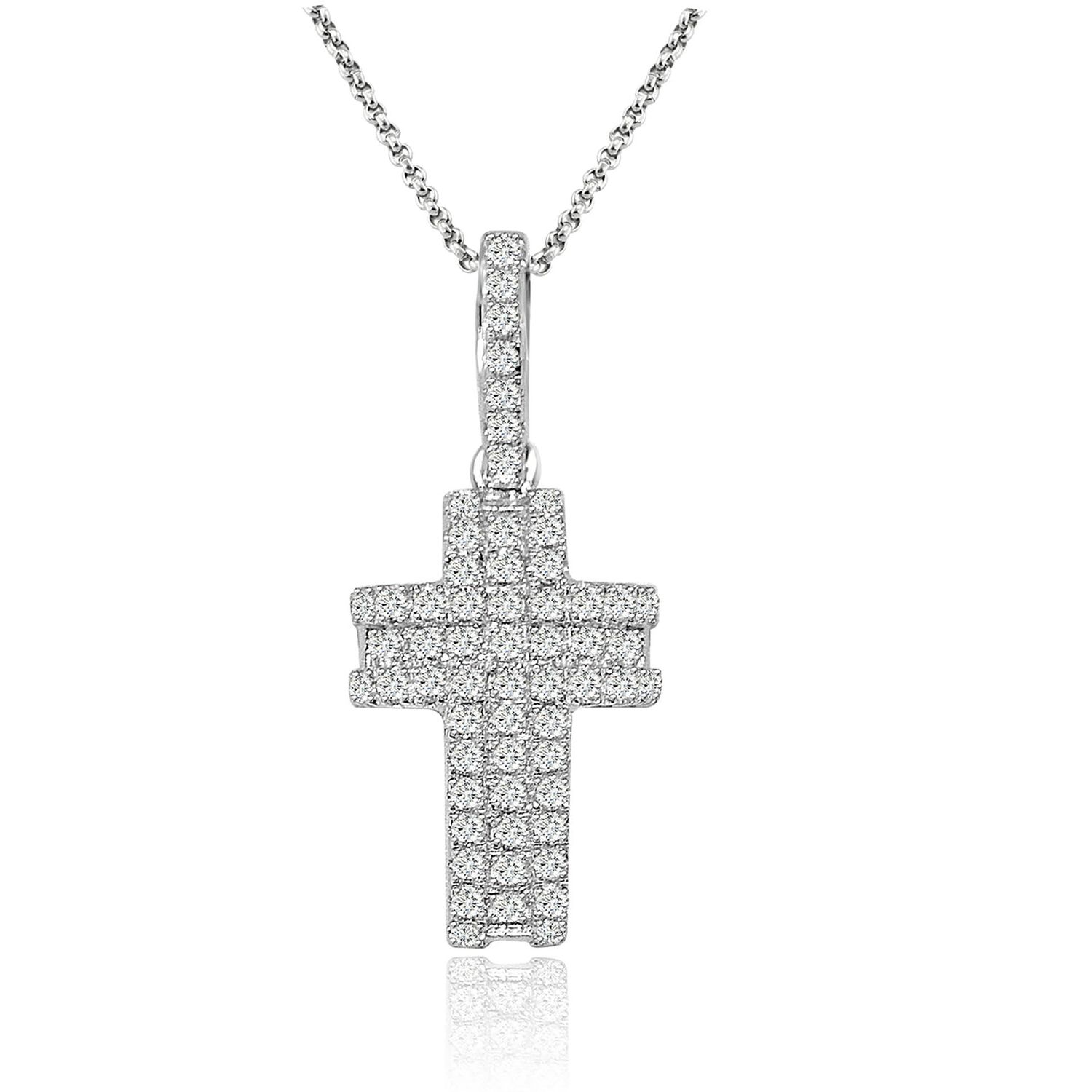 Dazzlers Sterling Silver Rhodium Plated and CZ Cross Necklace, MPN: DYN-704