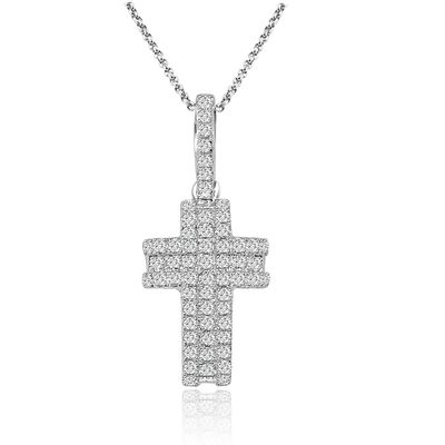 Dazzlers Sterling Silver Rhodium Plated and CZ Cross Necklace, MPN: DYN-704