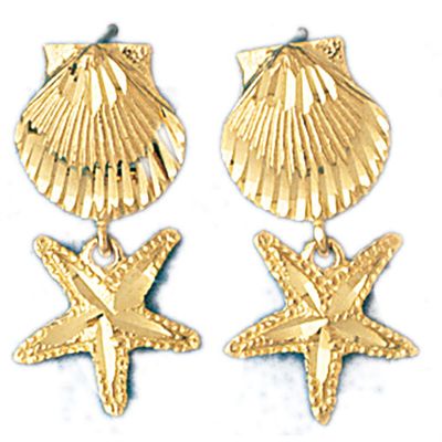 Dazzlers 14k Yellow Gold Shell and Starfish Drop Earrings, MPN: DZ-13121