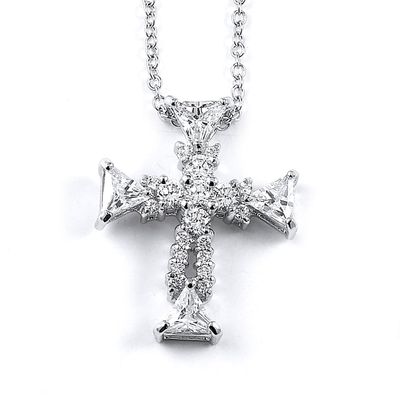Dazzlers Sterling Silver Rhodium Plated and CZ Cross Necklace, MPN: DBN6014