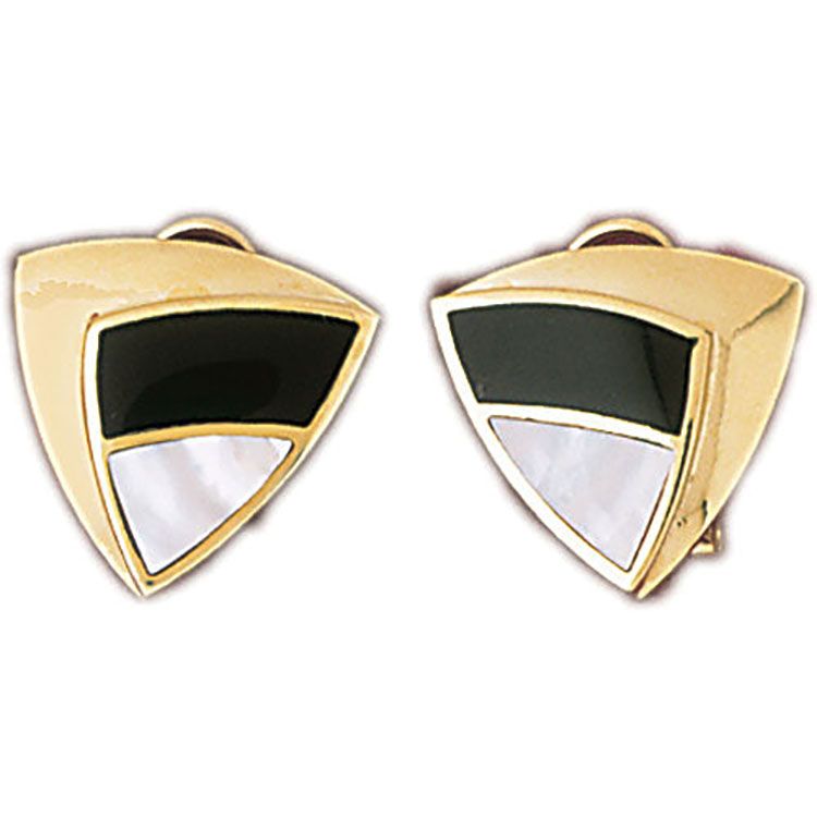 Dazzlers 14k Yellow Gold Black Onyx &amp; Mother of Pearl Earrings, MPN: DZ-15106