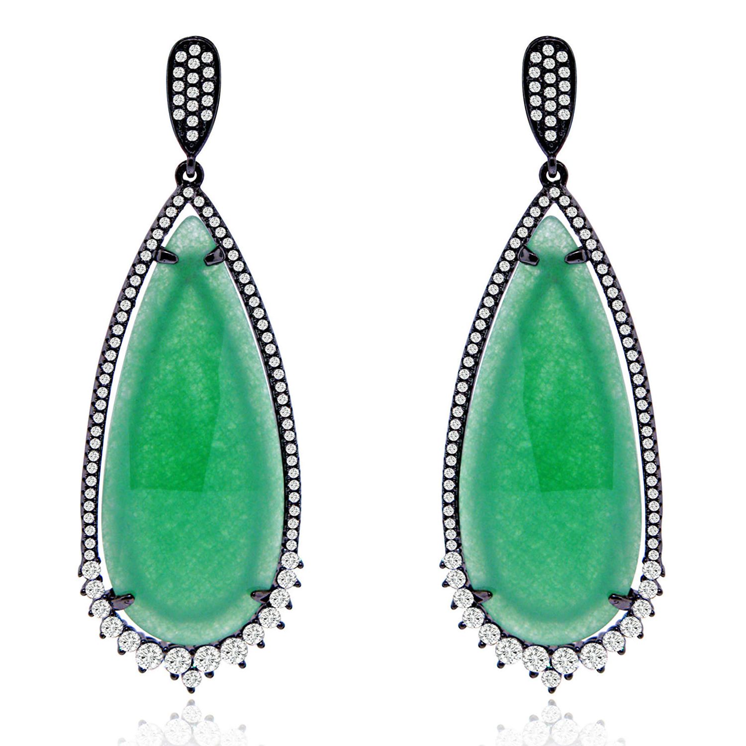 Dazzlers Sterling Silver Black Rhodium Plated with Created Emerald and CZ Chandelier Earrings, MPN:…