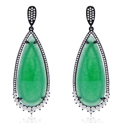 Dazzlers Sterling Silver Black Rhodium Plated with Created Emerald and CZ Chandelier Earrings, MPN:…