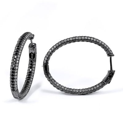 Dazzlers Sterling Silver Rhodium Plated with Black and White CZ Hoop Earrings, MPN: DCE-426
