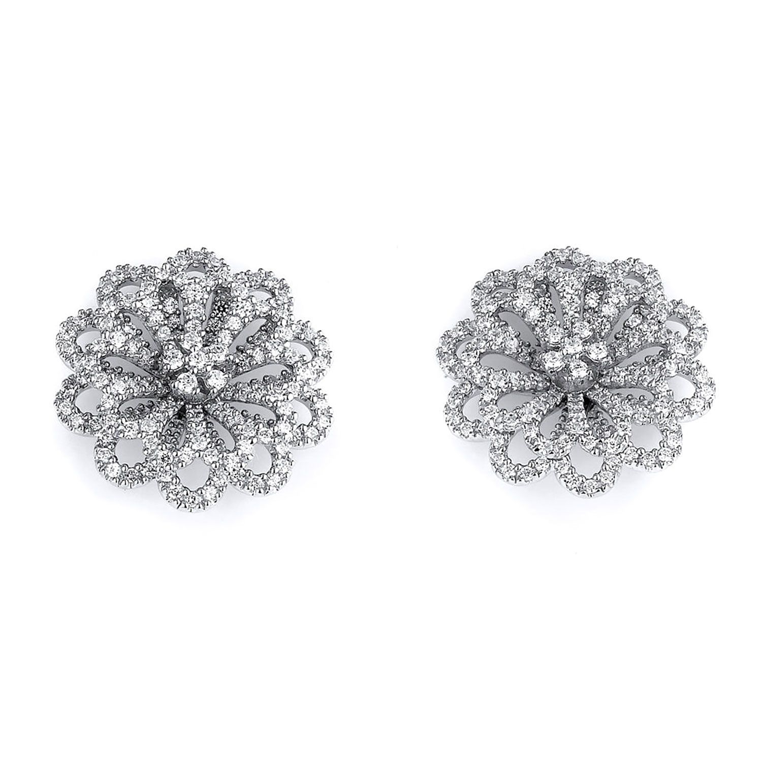 Dazzlers Sterling Silver Rhodium Plated and CZ Flower Stud Earrings, MPN: DCE-244