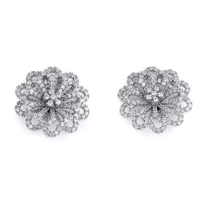 Dazzlers Sterling Silver Rhodium Plated and CZ Flower Stud Earrings, MPN: DCE-244