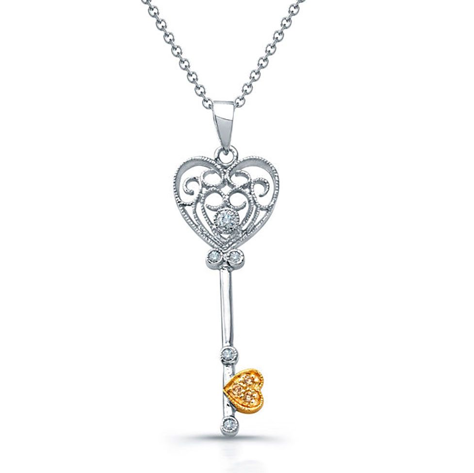 Dazzlers Sterling Silver Rhodium Plated and CZ Key &amp; Heart CZ Necklace, MPN: DBN4109