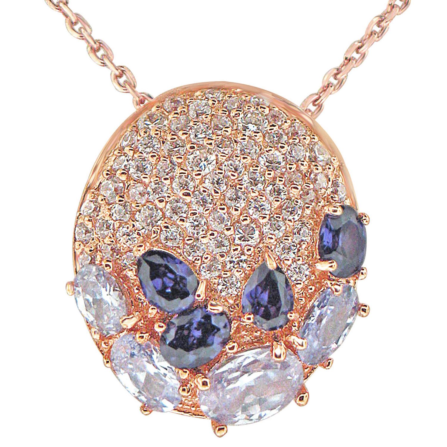 Dazzlers Sterling Silver Rose Gold Plated with Multi-Color CZ Necklace, MPN: DSP-801P