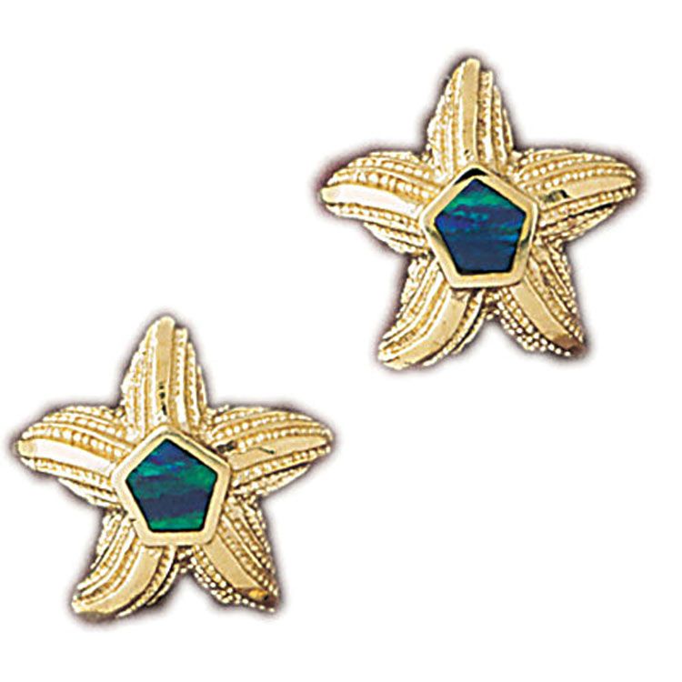 Dazzlers 14k Yellow Gold Created Opal Starfish Earrings, MPN: DZ-14965