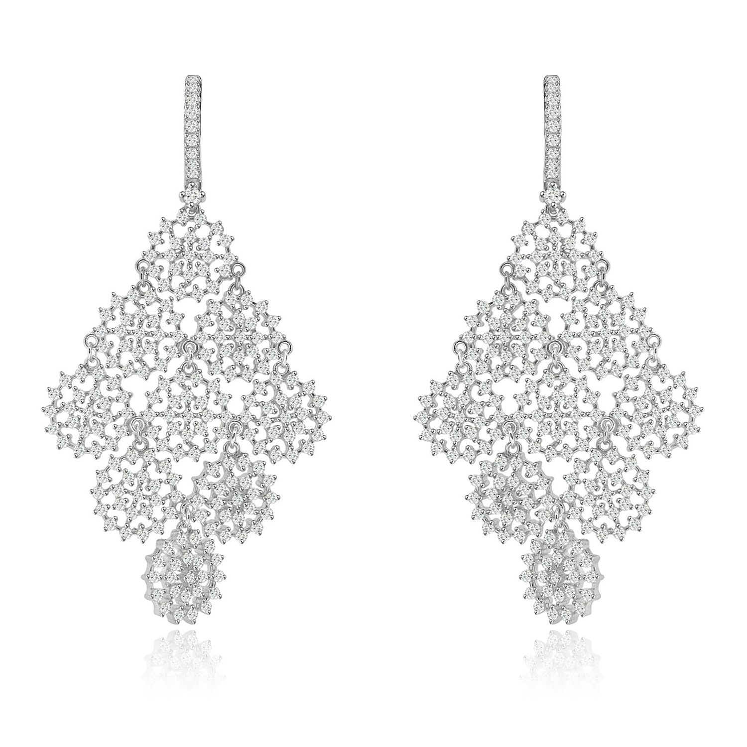 Dazzlers Sterling Silver Rhodium Plated and CZ Dangle Earrings, MPN: DCE-576