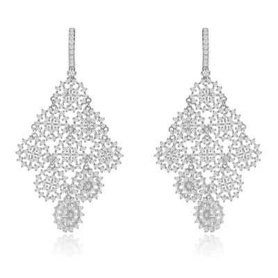Dazzlers Sterling Silver Rhodium Plated and CZ Dangle Earrings, MPN: DCE-576