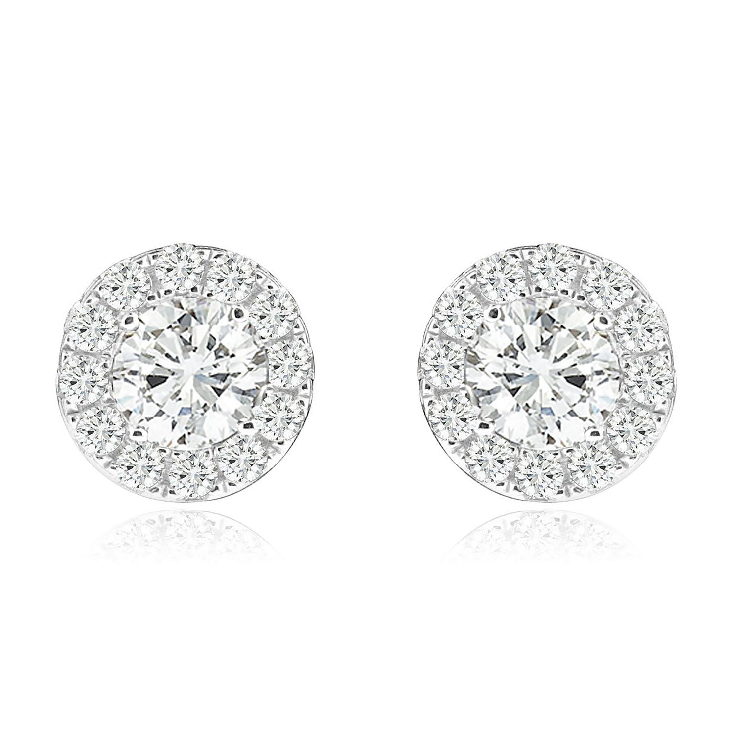 Dazzlers Sterling Silver Rhodium Plated and CZ Halo Screw Back Stud Earrings, MPN: DYE-770