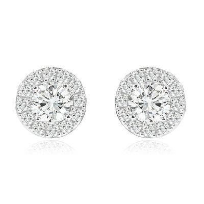 Dazzlers Sterling Silver Rhodium Plated and CZ Halo Screw Back Stud Earrings, MPN: DYE-770