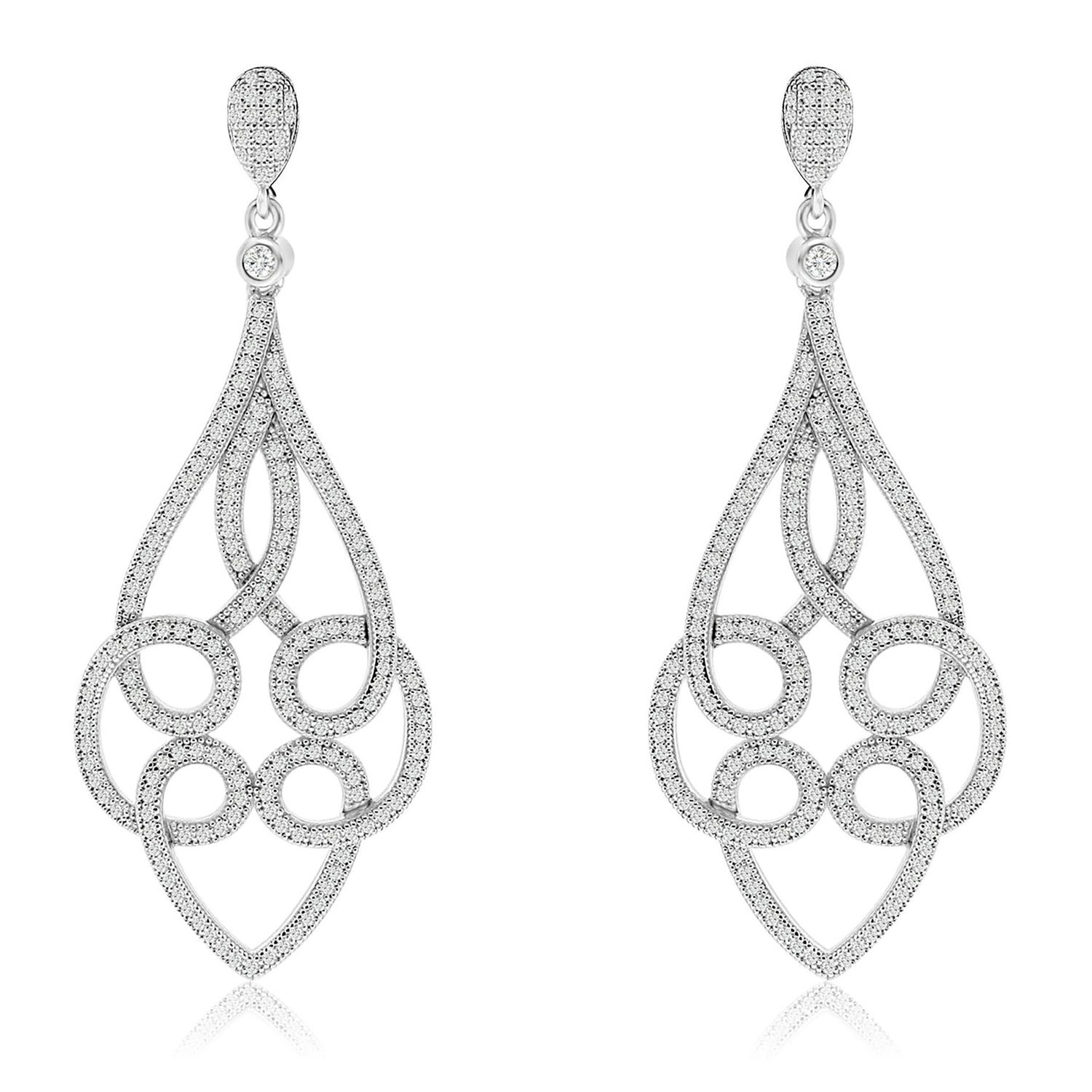 Dazzlers Sterling Silver Rhodium Plated and CZ Dangle Earrings, MPN: DME-256