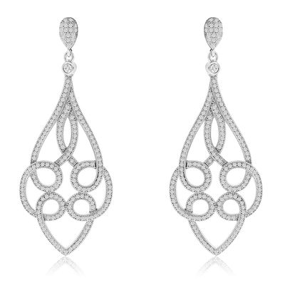 Dazzlers Sterling Silver Rhodium Plated and CZ Dangle Earrings, MPN: DME-256