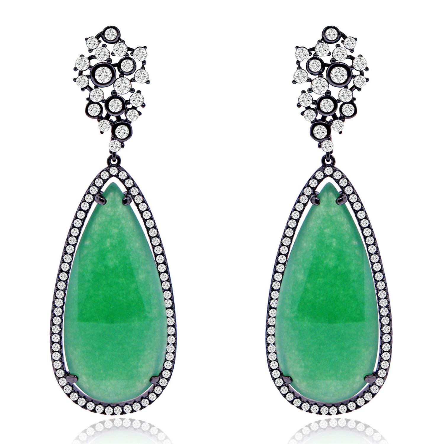 Dazzlers Sterling Silver Black Rhodium with Simulated Emerald and CZ Chandelier Earrings, MPN: DCE-…