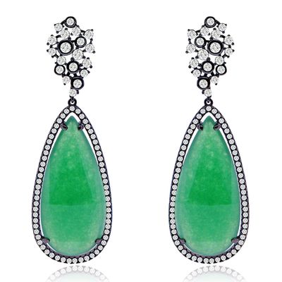 Dazzlers Sterling Silver Black Rhodium with Simulated Emerald and CZ Chandelier Earrings, MPN: DCE-…