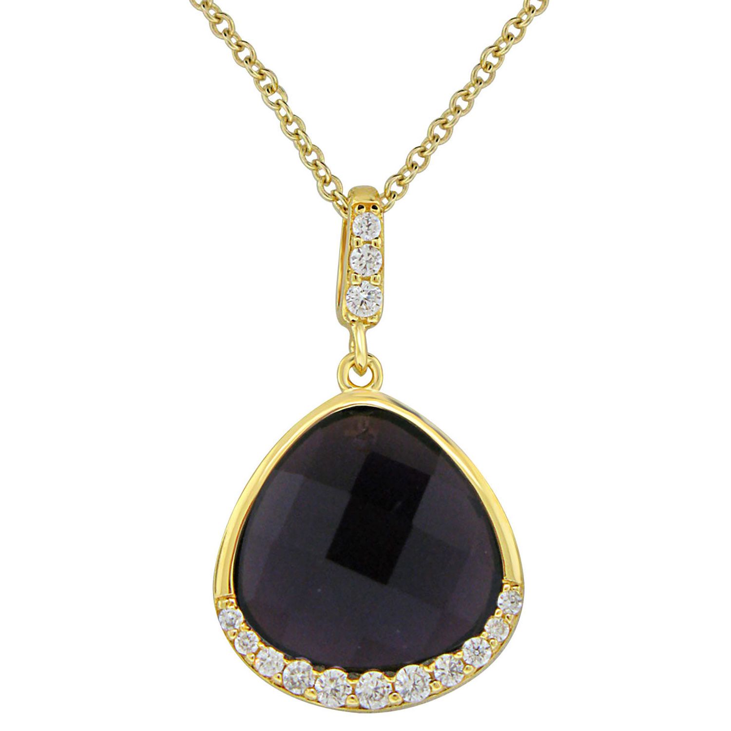 Dazzlers Sterling Silver Gold Plated Teardrop with Simulated Amethyst and CZ Necklace, MPN: DSP-813Y