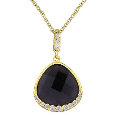 Dazzlers Sterling Silver Gold Plated Teardrop with Simulated Amethyst and CZ Necklace, MPN: DSP-813Y