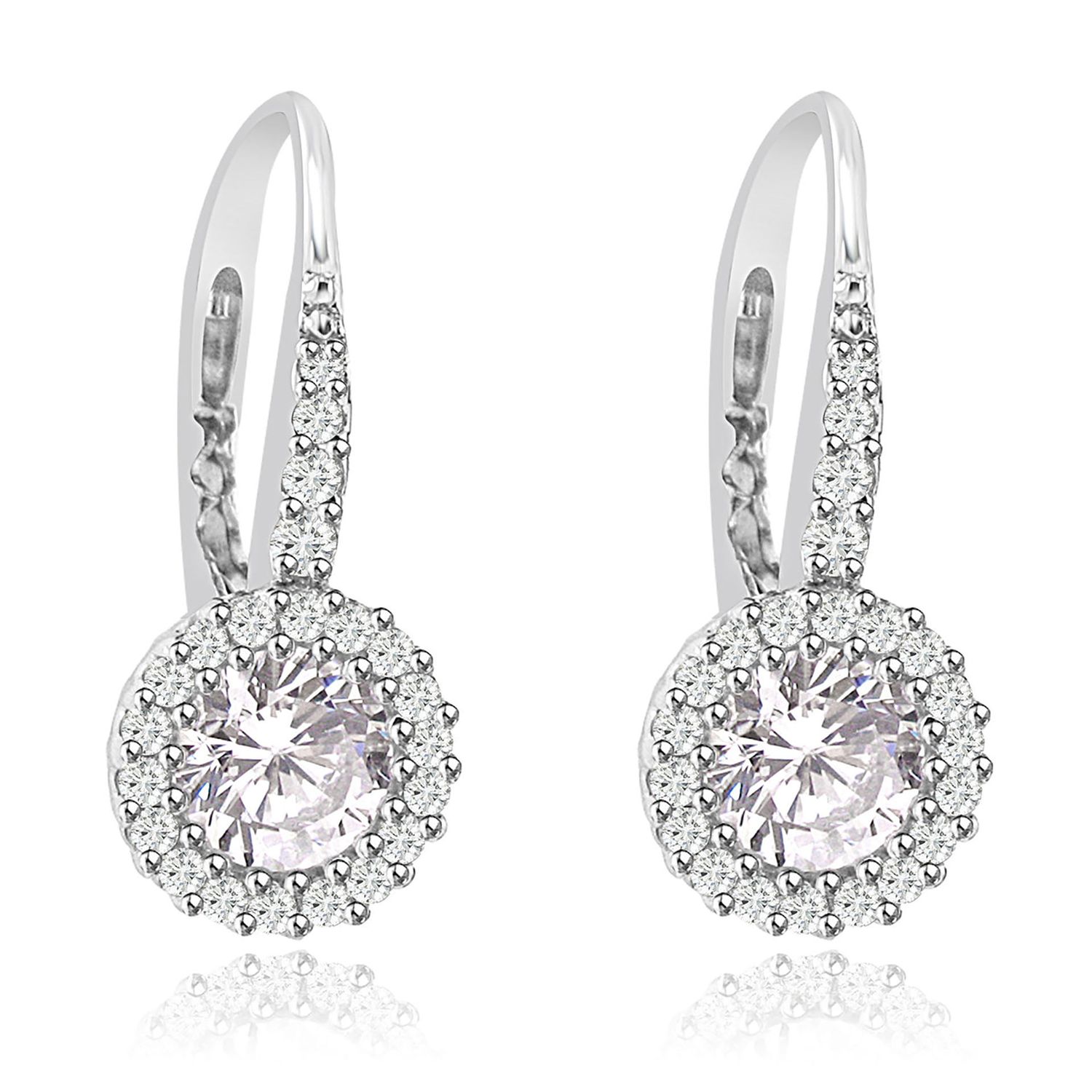 Dazzlers Sterling Silver Rhodium Plated and Round shape CZ Halo Drop Dangle Earrings, MPN: DZE-20