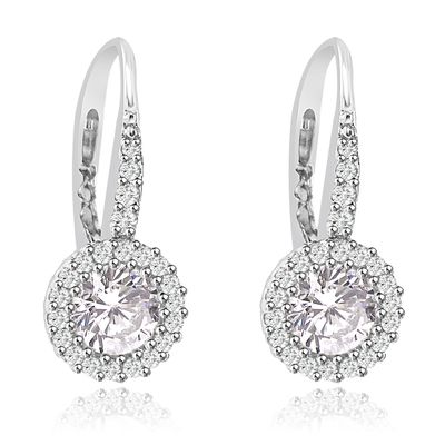 Dazzlers Sterling Silver Rhodium Plated and Round shape CZ Halo Drop Dangle Earrings, MPN: DZE-20