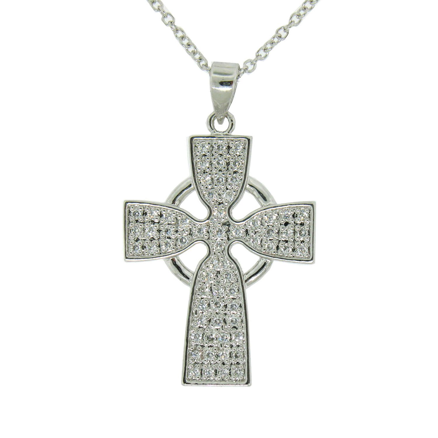 Dazzlers Sterling Silver Rhodium Plated and CZ Cross Necklace, MPN: DBN275