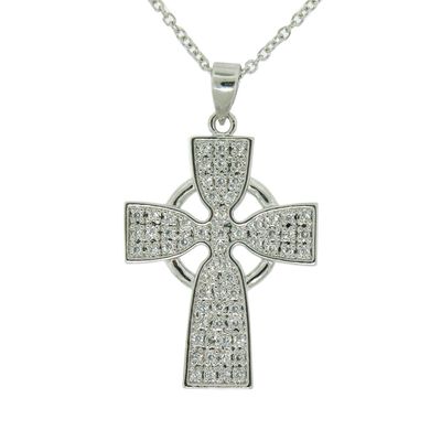 Dazzlers Sterling Silver Rhodium Plated and CZ Cross Necklace, MPN: DBN275