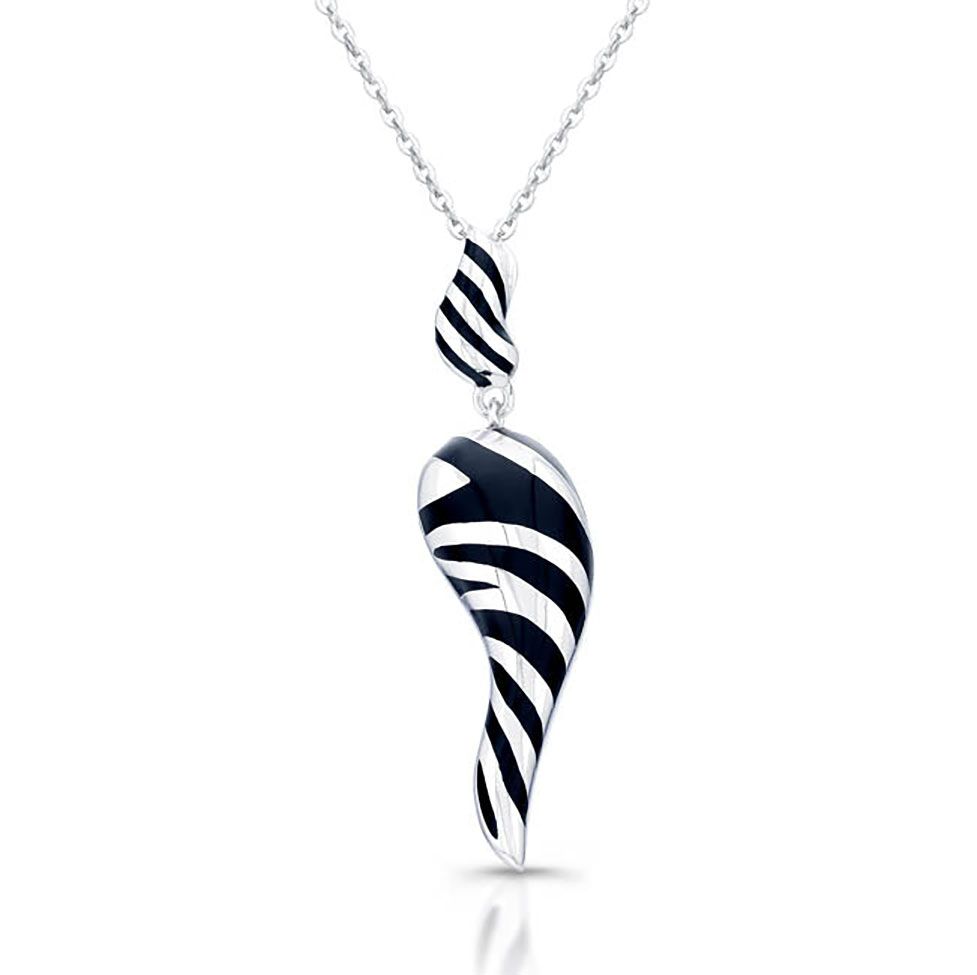 Dazzlers Sterling Silver Rhodium Plated with Black Enameled and White Swirl Horn Necklace, MPN: DBN…