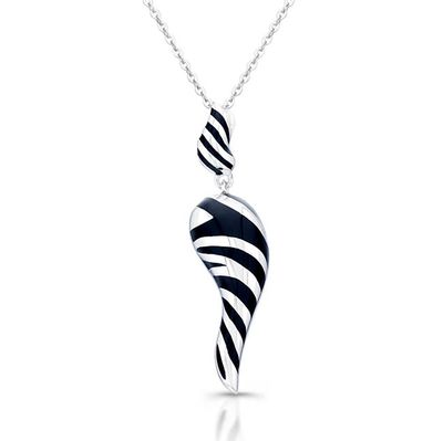 Dazzlers Sterling Silver Rhodium Plated with Black Enameled and White Swirl Horn Necklace, MPN: DBN…