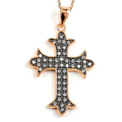 Dazzlers Two-Tone Sterling Silver Black Rhodium and Rose Gold Plated with CZ Cross Necklace, MPN: D…