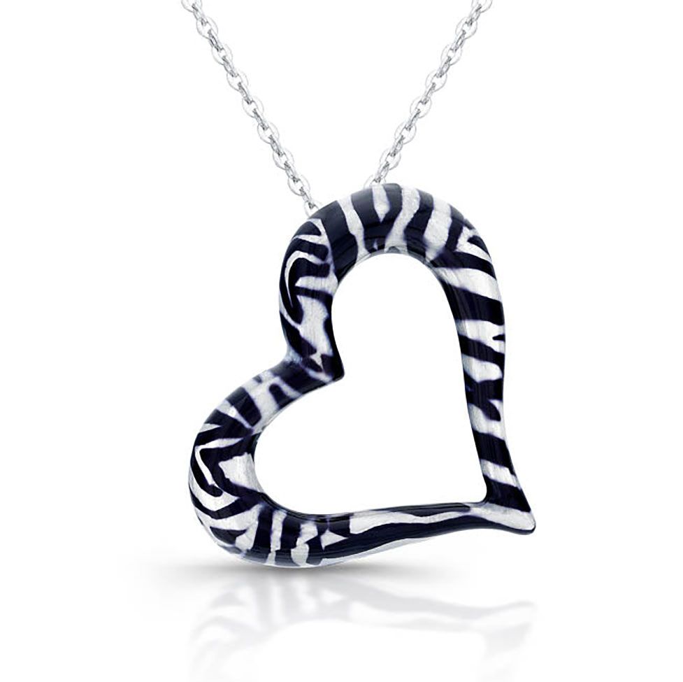 Dazzlers Sterling Silver Rhodium Plated with Enameled Black and White Heart Necklace, MPN: DBN722AG