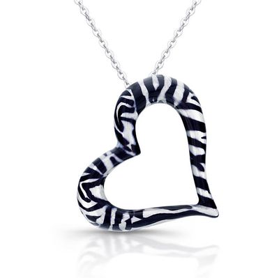 Dazzlers Sterling Silver Rhodium Plated with Enameled Black and White Heart Necklace, MPN: DBN722AG