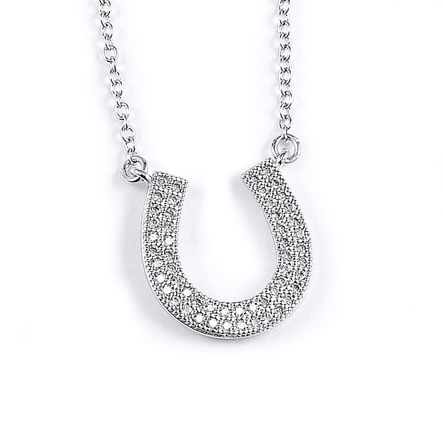 Dazzlers Sterling Silver Rhodium Plated and micro-pave CZ Horseshoe Necklace, MPN: DMN-215
