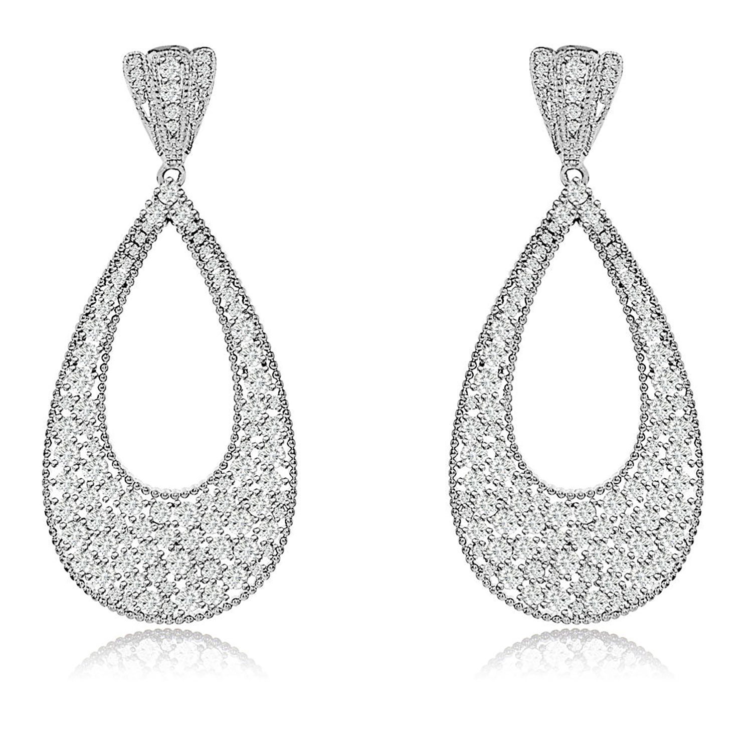 Dazzlers Sterling Silver Rhodium Plated and CZ Teardrop Dangle Earrings, MPN: DCE-562