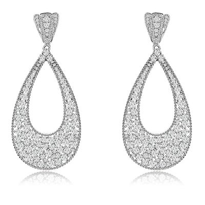 Dazzlers Sterling Silver Rhodium Plated and CZ Teardrop Dangle Earrings, MPN: DCE-562