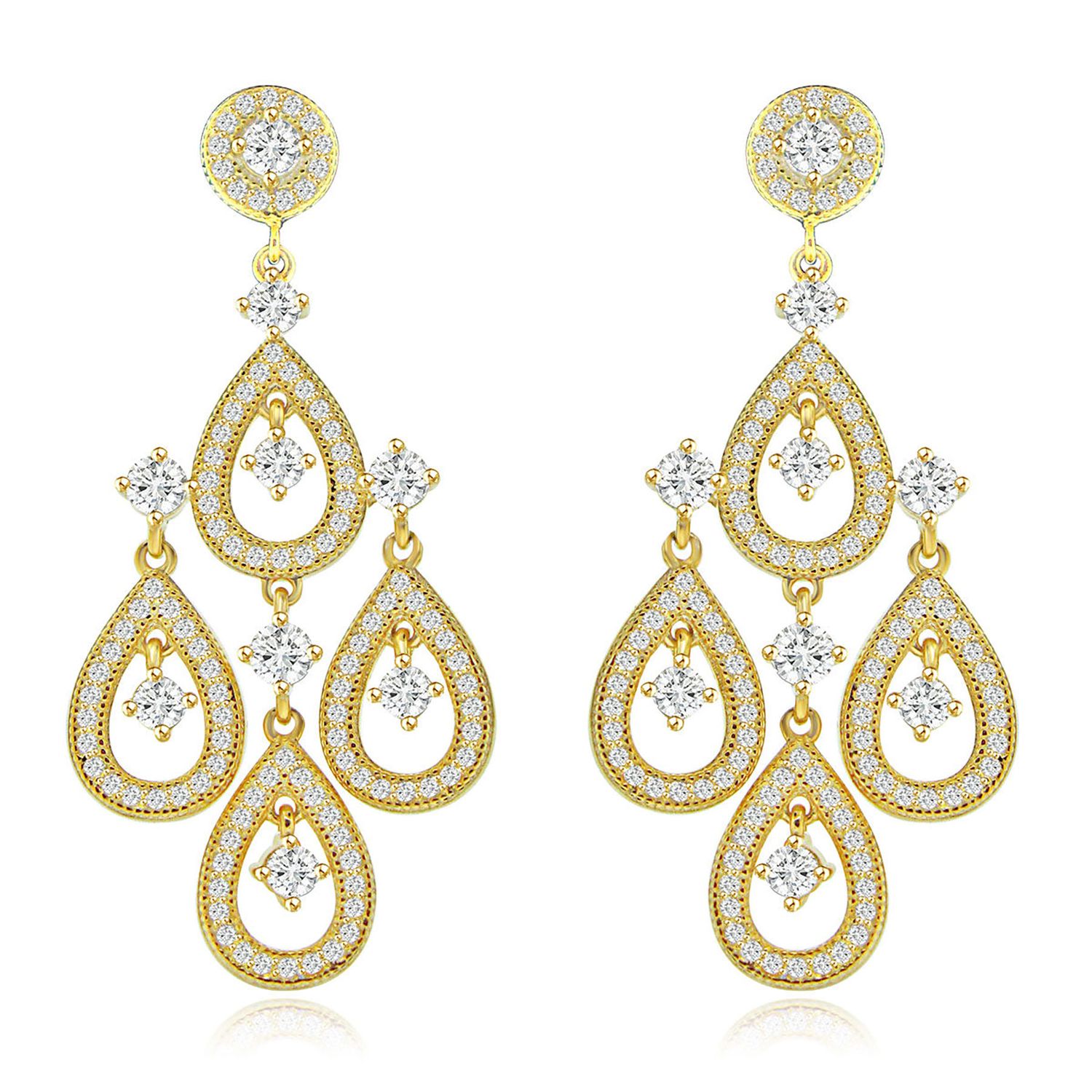 Dazzlers Sterling Silver Rhodium Plated and CZ Teardrop Dangle Earrings, MPN: DCE-575