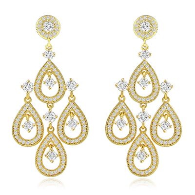 Dazzlers Sterling Silver Rhodium Plated and CZ Teardrop Dangle Earrings, MPN: DCE-575