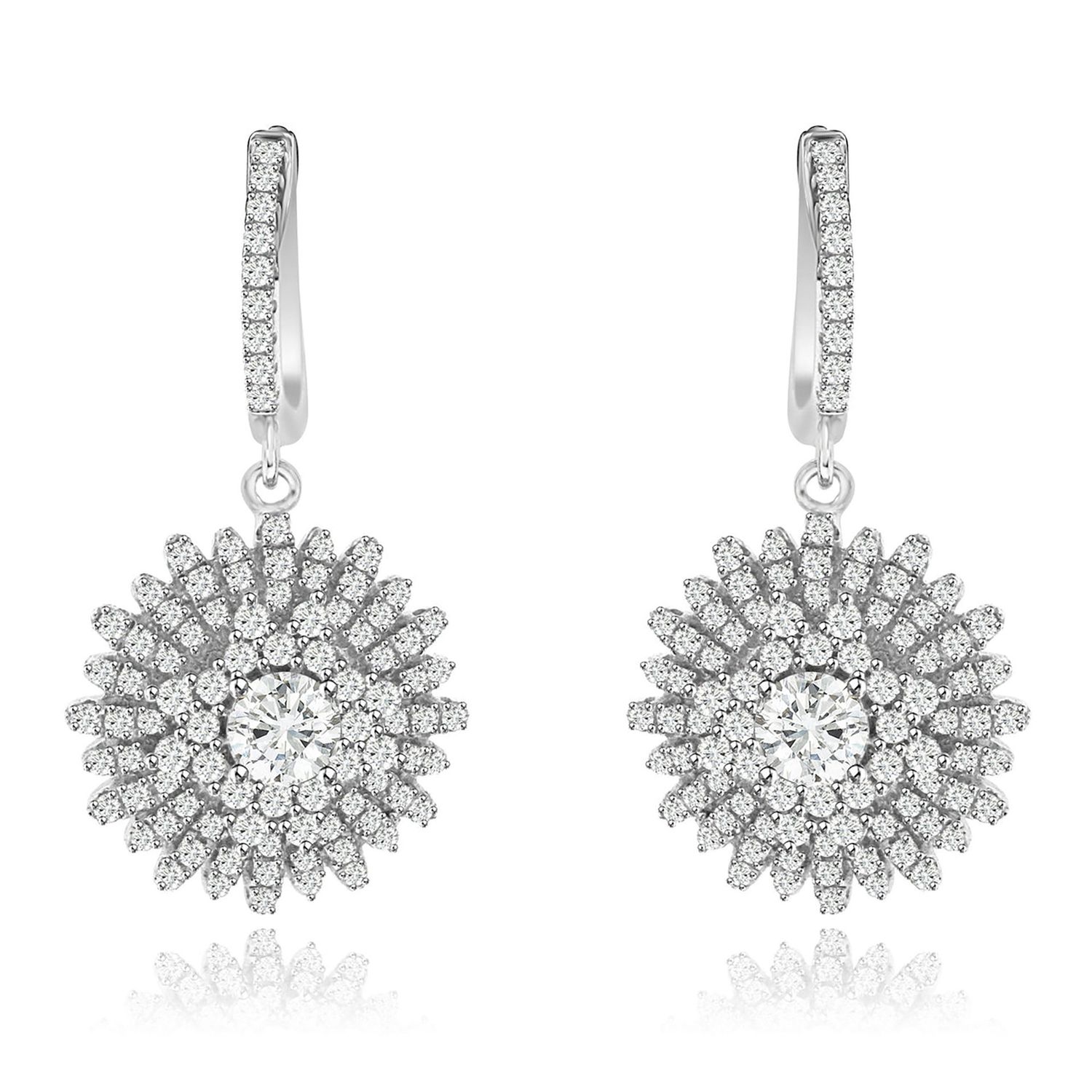 Dazzlers Sterling Silver Rhodium Plated and CZ Micro-pave Bursting Sun Dangle Earrings, MPN: DYE-747