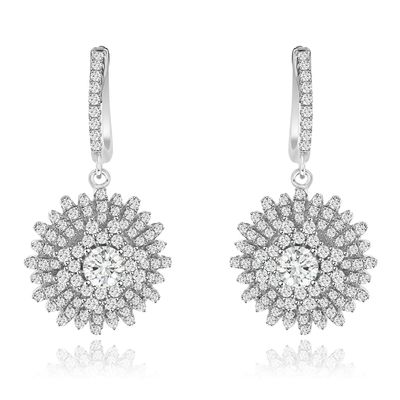 Dazzlers Sterling Silver Rhodium Plated and CZ Micro-pave Bursting Sun Dangle Earrings, MPN: DYE-747