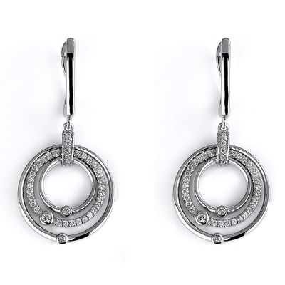 Dazzlers Sterling Silver Rhodium Plated and CZ Circle Dangle Earrings, MPN: DCE-229