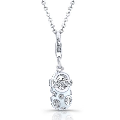 Dazzlers Sterling Silver Rhodium Plated with White Enameled and CZ Shoe Necklace, MPN: DBN3374