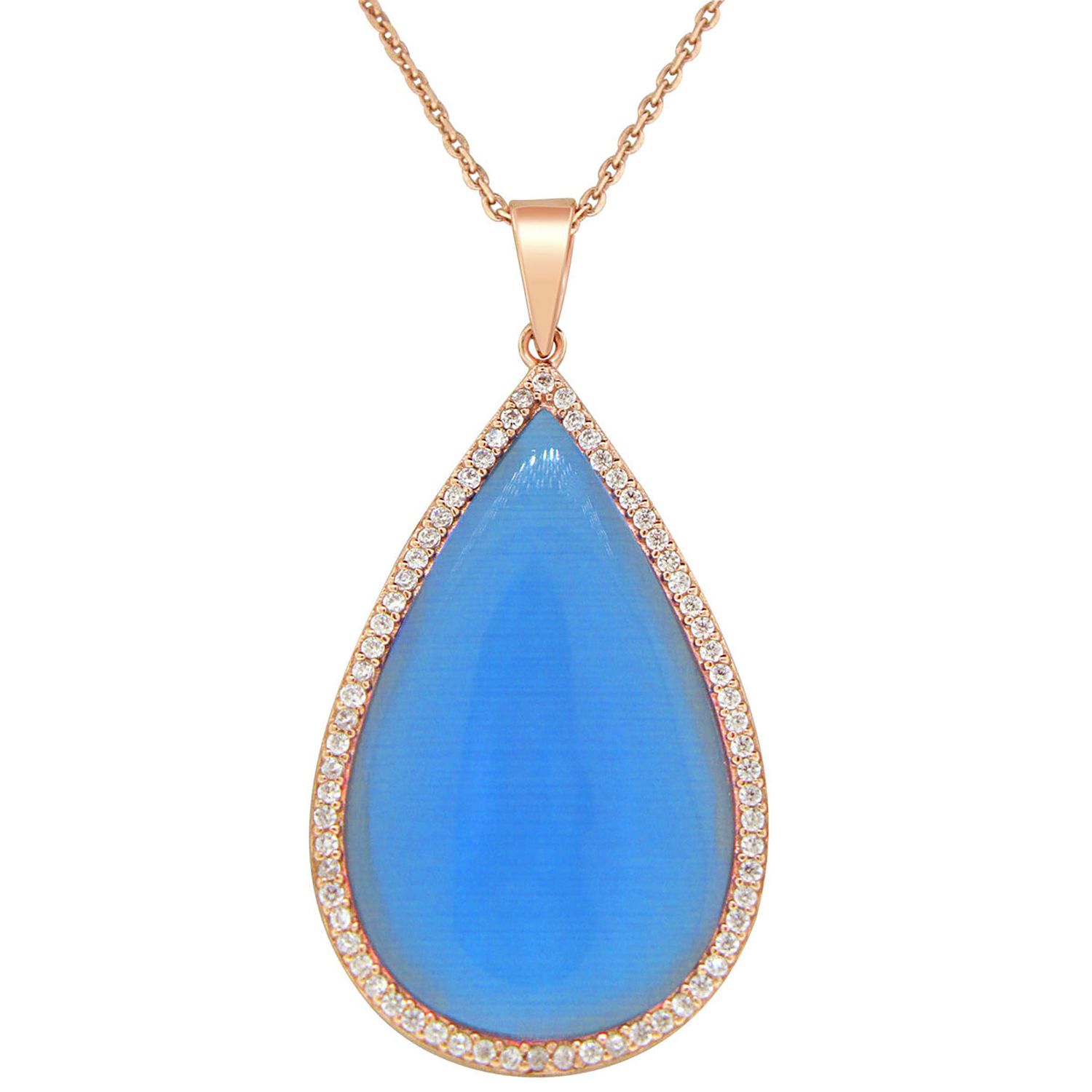Dazzlers Sterling Silver Rose Gold Plated with Simulated Blue Topaz and CZ Necklace, MPN: DSP-827BL