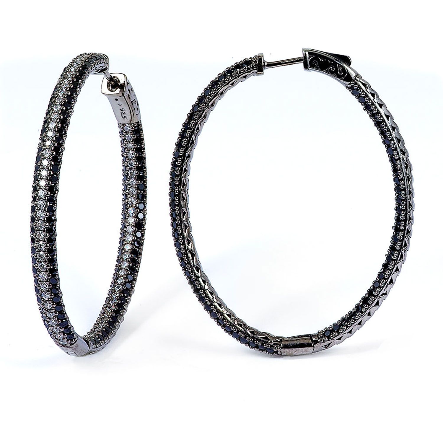Dazzlers Sterling Silver Rhodium Plated with Black and White CZ Hoop Earrings, MPN: DCE-428