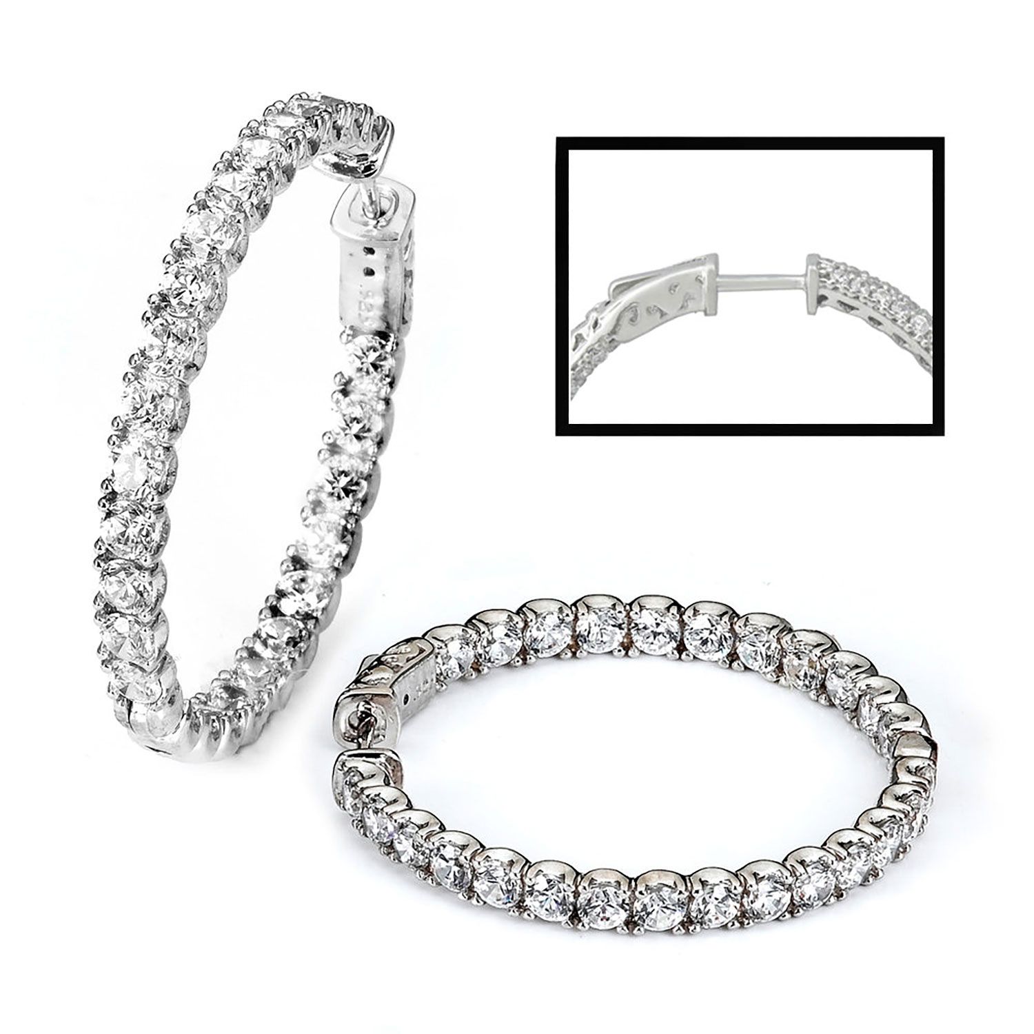 Dazzlers Sterling Silver Rhodium Plated and CZ Hoop Earrings, MPN: DCE-39
