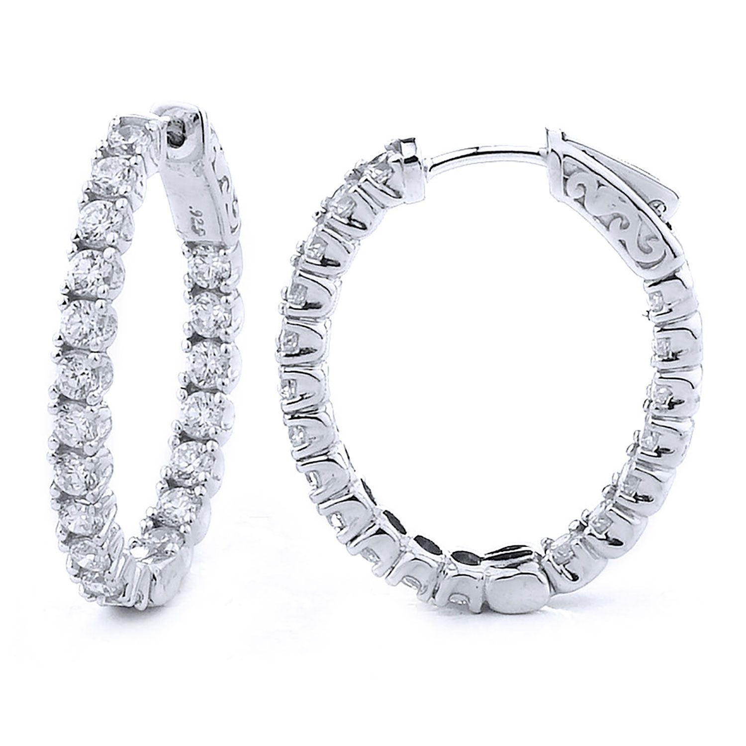 Dazzlers Sterling Silver Rhodium Plated and CZ Oval Hoop Earrings, MPN: DCE-388