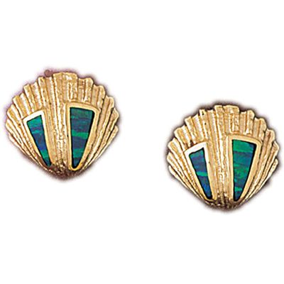 Dazzlers 14k Yellow Gold Created Opal Sea Shell Earrings, MPN: DZ-149815.3