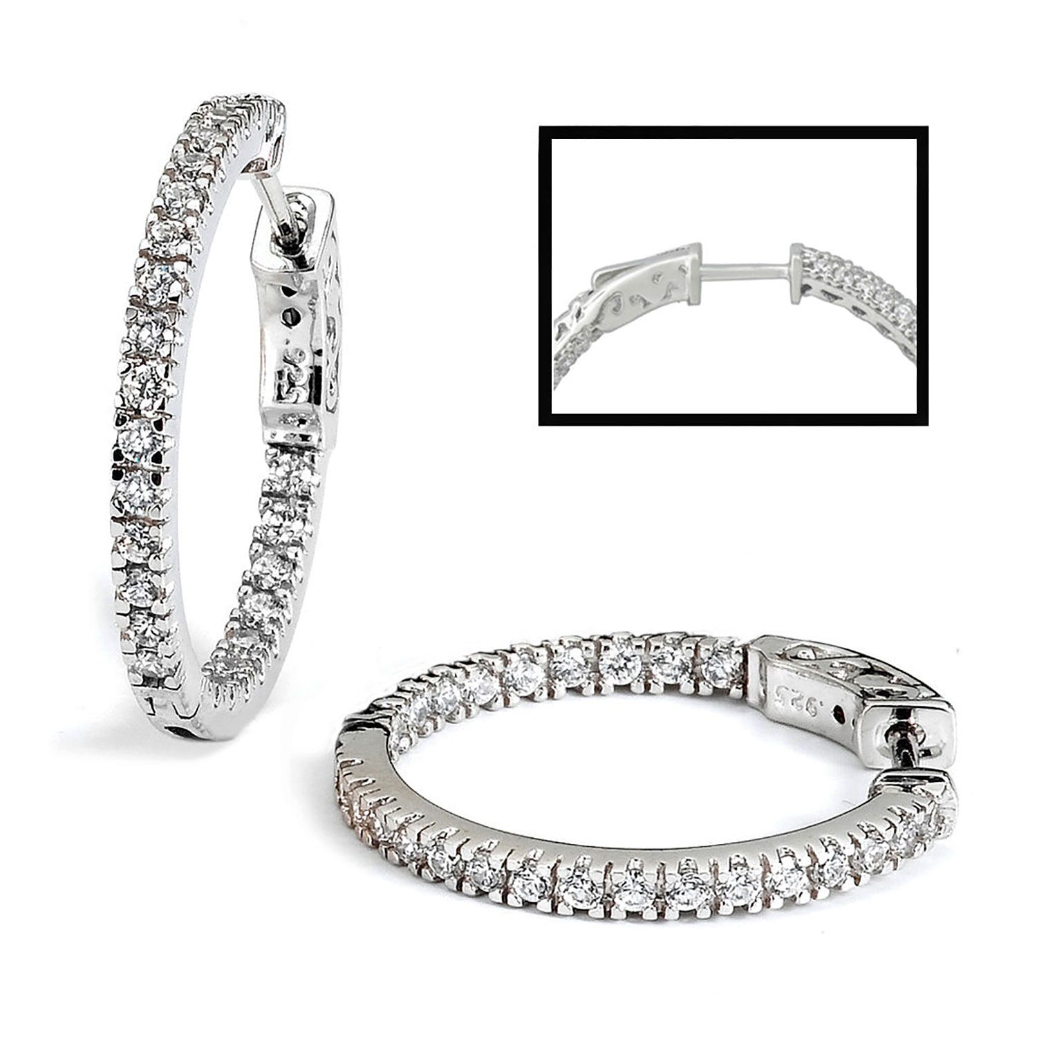 Dazzlers Sterling Silver Rhodium Plated and CZ Hoop Earrings, MPN: DCE-38